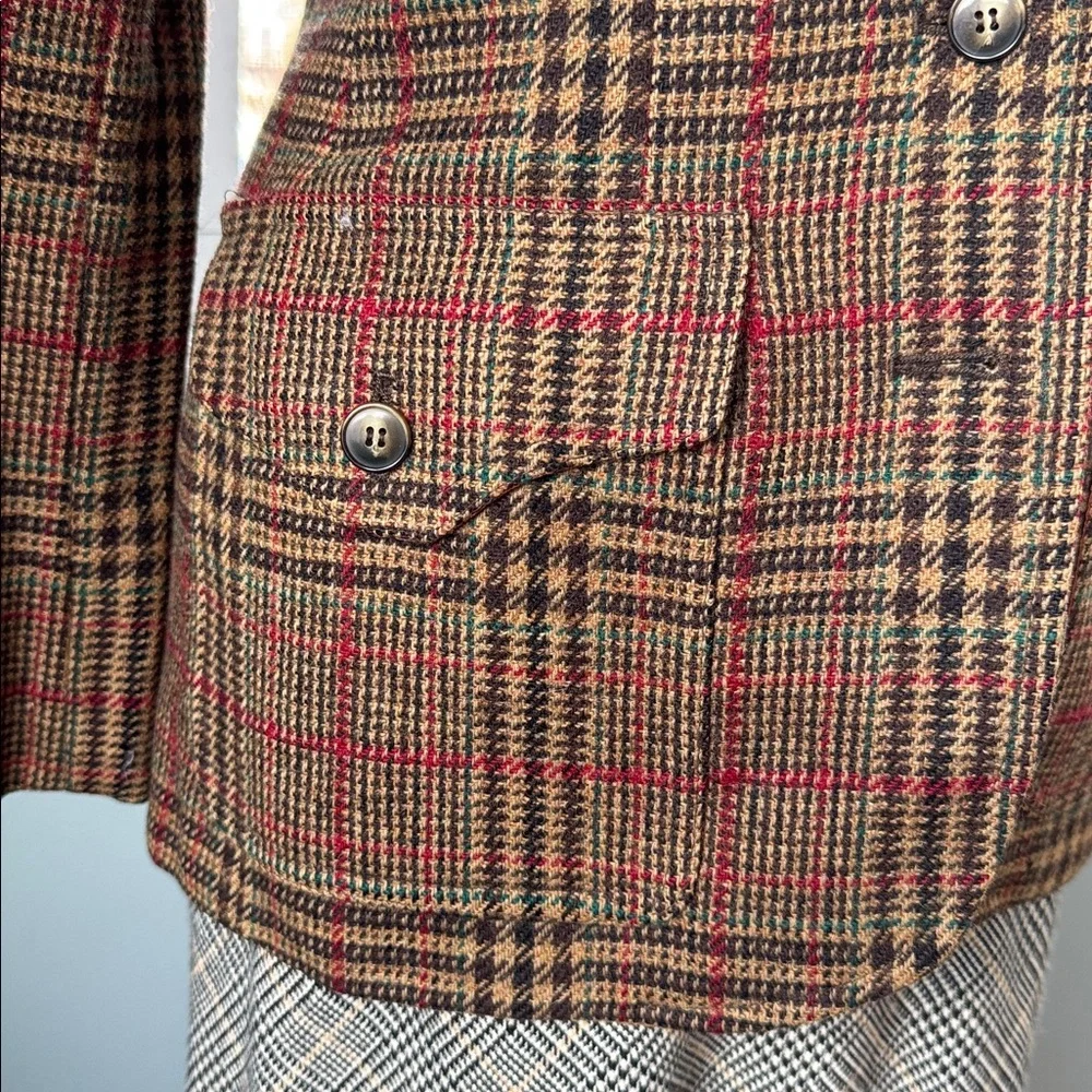 Anne Klein vintage 70’s wool plaid brown equestrian style blazer Small - Picture 3 of 11